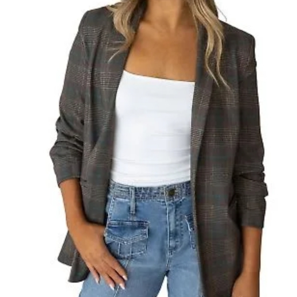 Brown Gray Plaid Blazer